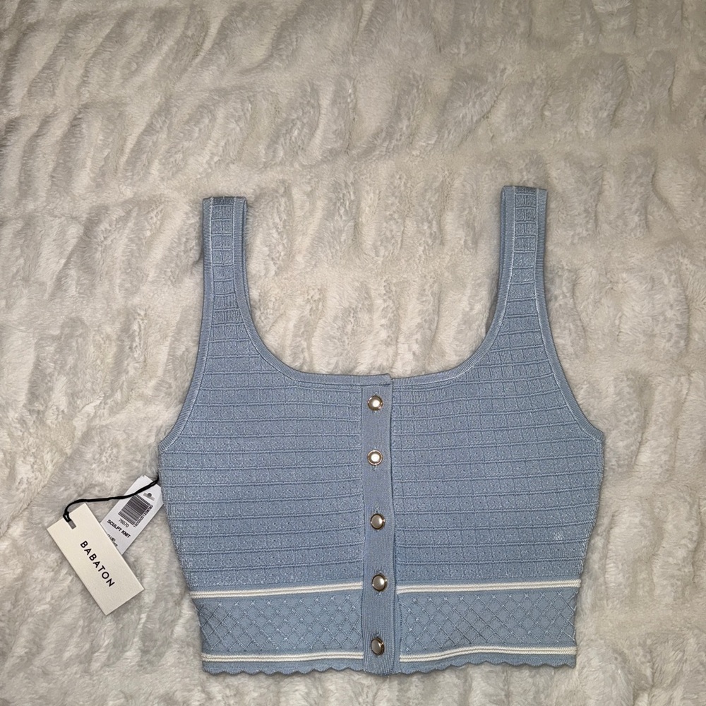 Aritzia Blue Sleeveless Ribbed Crop Tank